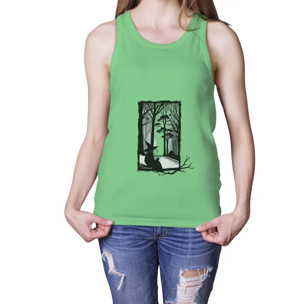 T-Shirts Custom: Elara's Window - Witch Silhouette in the Forest|final fantasy 35th anniversary ut collection