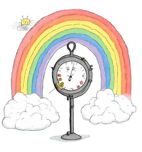 Tee Shirt Printing: Whimsical Clock & Rainbow - Life Theme T-Shirt