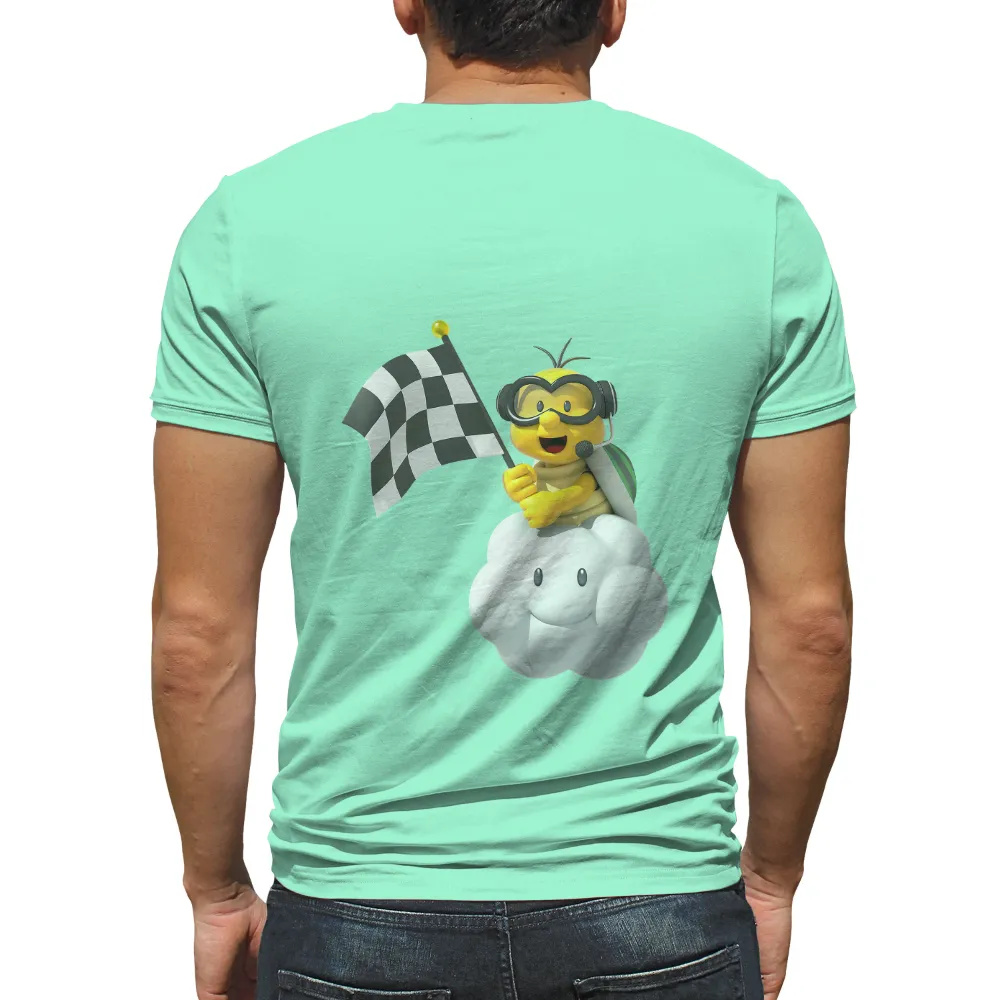 Custom Tee Shirts: Buzz the Racing Bee Waves the Checkered Flag|a fun thing to do in the morning shirt