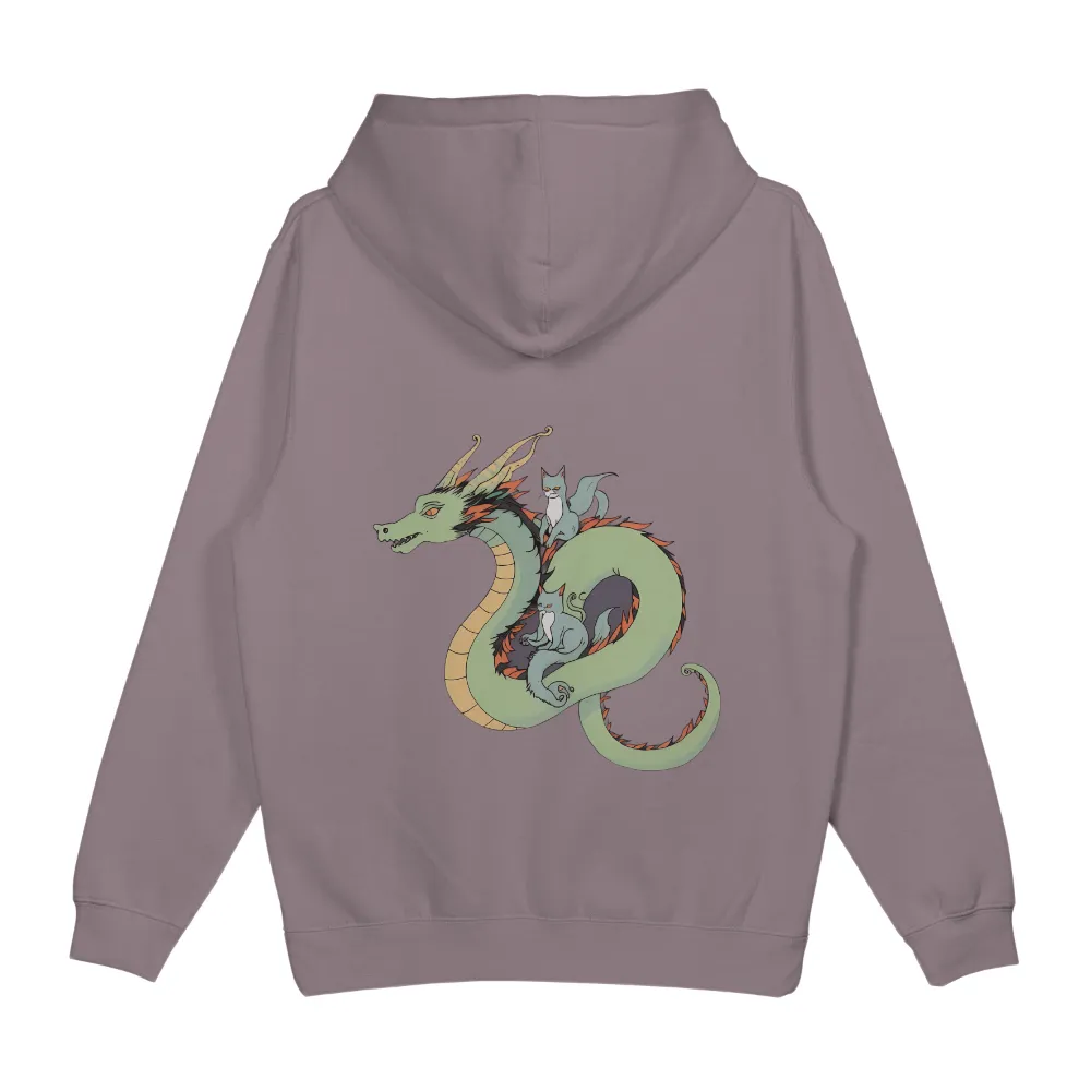 Tee Shirts Printed: Dragon and Cats - Fantasy Friendship| Cat sitting on dragon's head