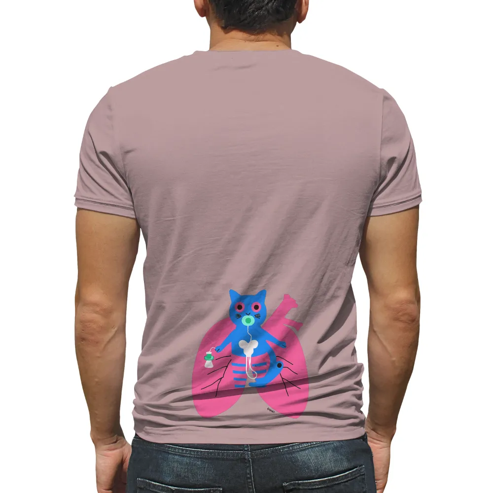 Customized Tee Shirts: Whimsical Cat and Lungs Design for Health Enthusiasts| Symbol of resilience