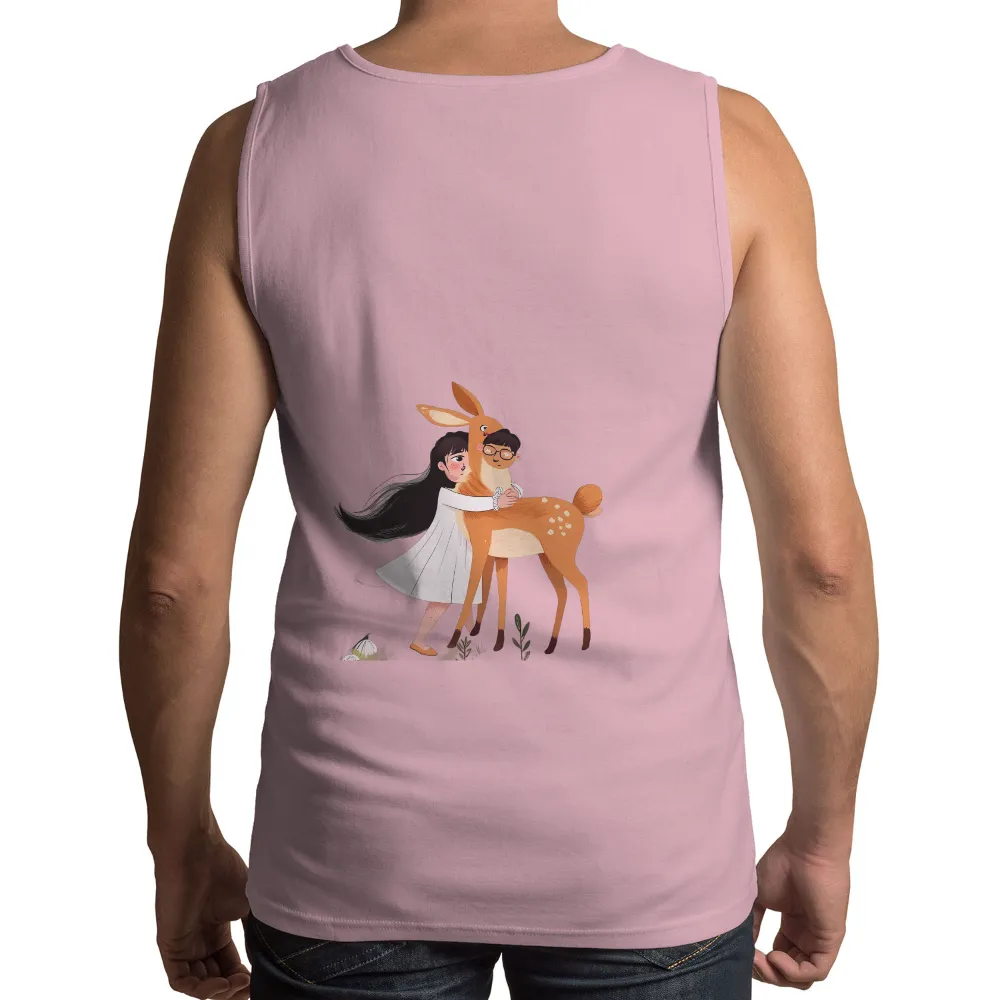 Custom T-Shirt Printing: Nature's Bond - Girl and Deer Embrace|pink fantasy football shirt