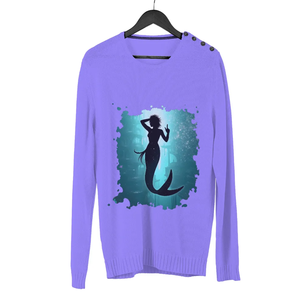 T-Shirts Pattern: Defiant Mermaid in Ancient Underwater City|mermaid valentine shirt