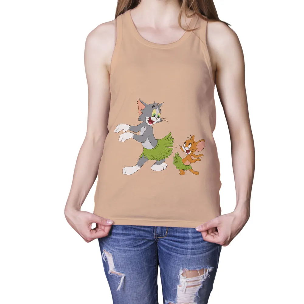 Tee Shirts Printed: Tom and Jerry Dancing in Hawaiian Skirts|hawaiian print t shirts for women