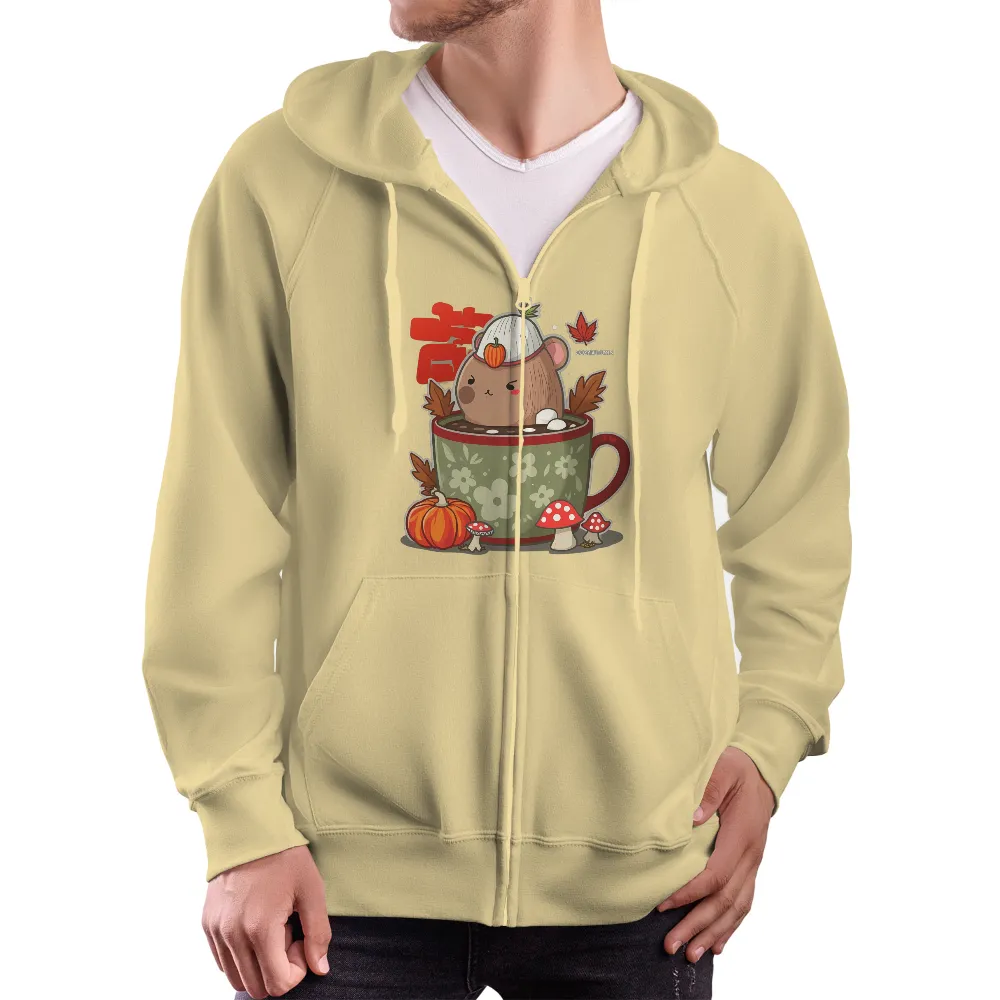 T-Shirts Custom: Cozy Autumn Hamster in a Mug| pumpkins and mushrooms