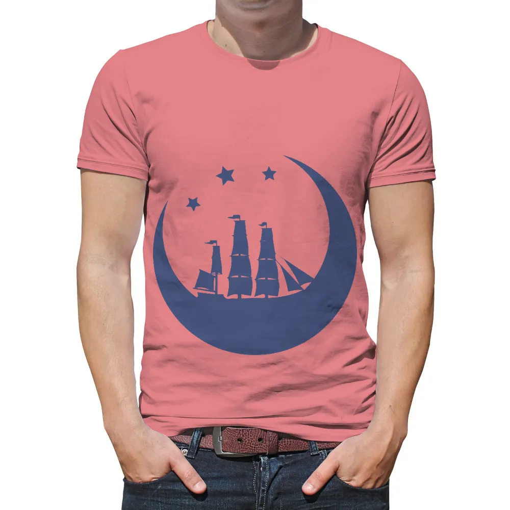 T-Shirts Design: Sailing Dreams Under the Crescent Moon|roblox blue hoodie t shirt