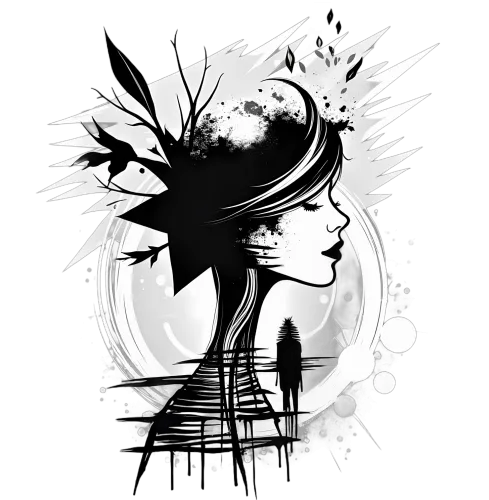 Custom Tee Shirts: Silhouette Woman with Moon - Artistic Design