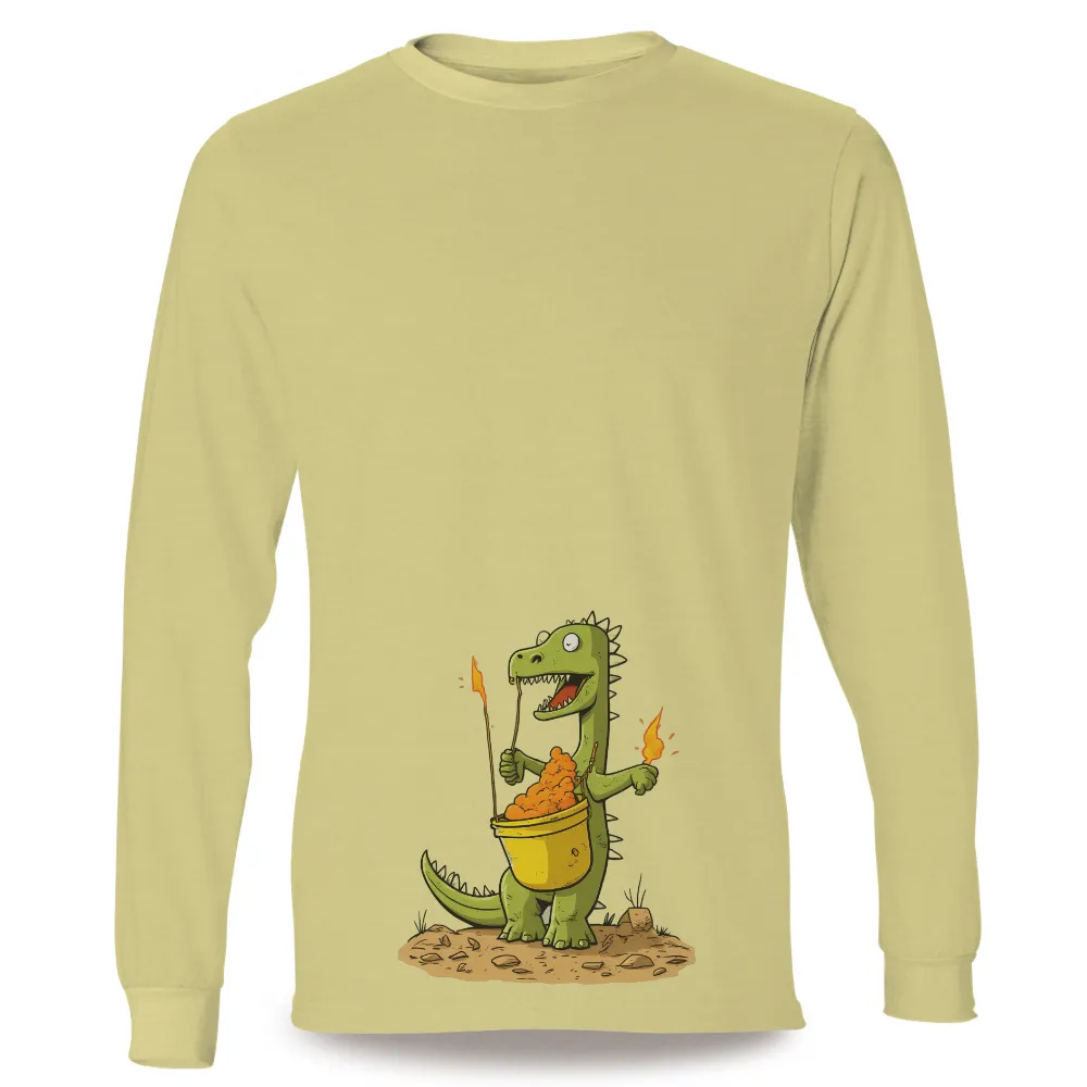 T-Shirts Custom: Playful Dino with Glowing Fire Bucket|orange army t shirt max