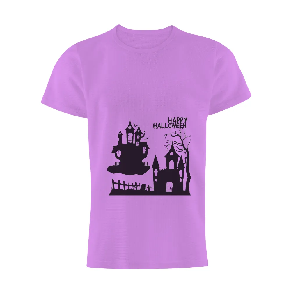 Customized Tee Shirts: Haunted Castle Silhouette for Happy Halloween|halloween 2022 shirts