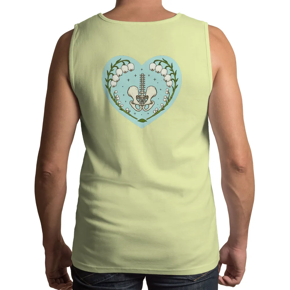 Tee Shirt Printing: Skeleton Heart with Lilies of the Valley - Artistic Design|t shirt skeleton roblox