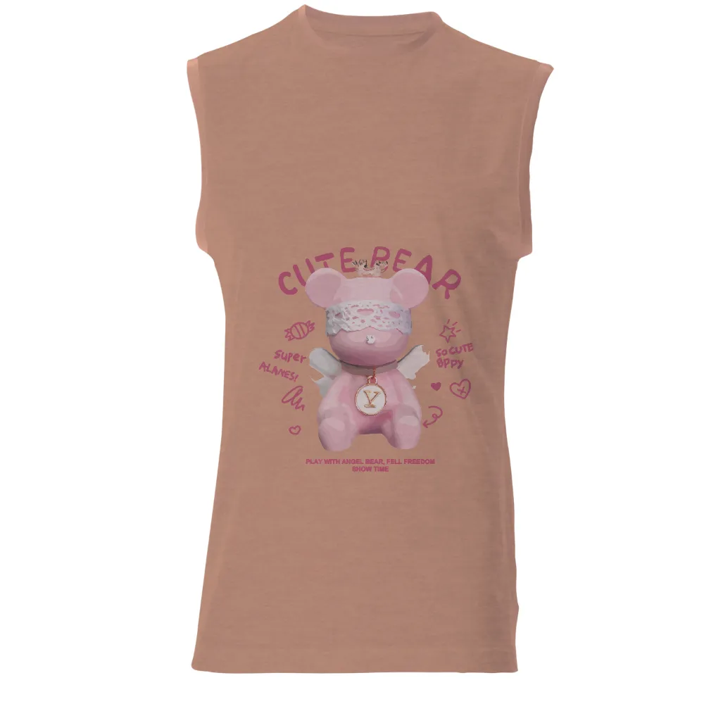 Tee Shirt Printing: Super Cute Pink Teddy Bear with Lace Collar and Golden Pendant|500 days of summer joy division shirt