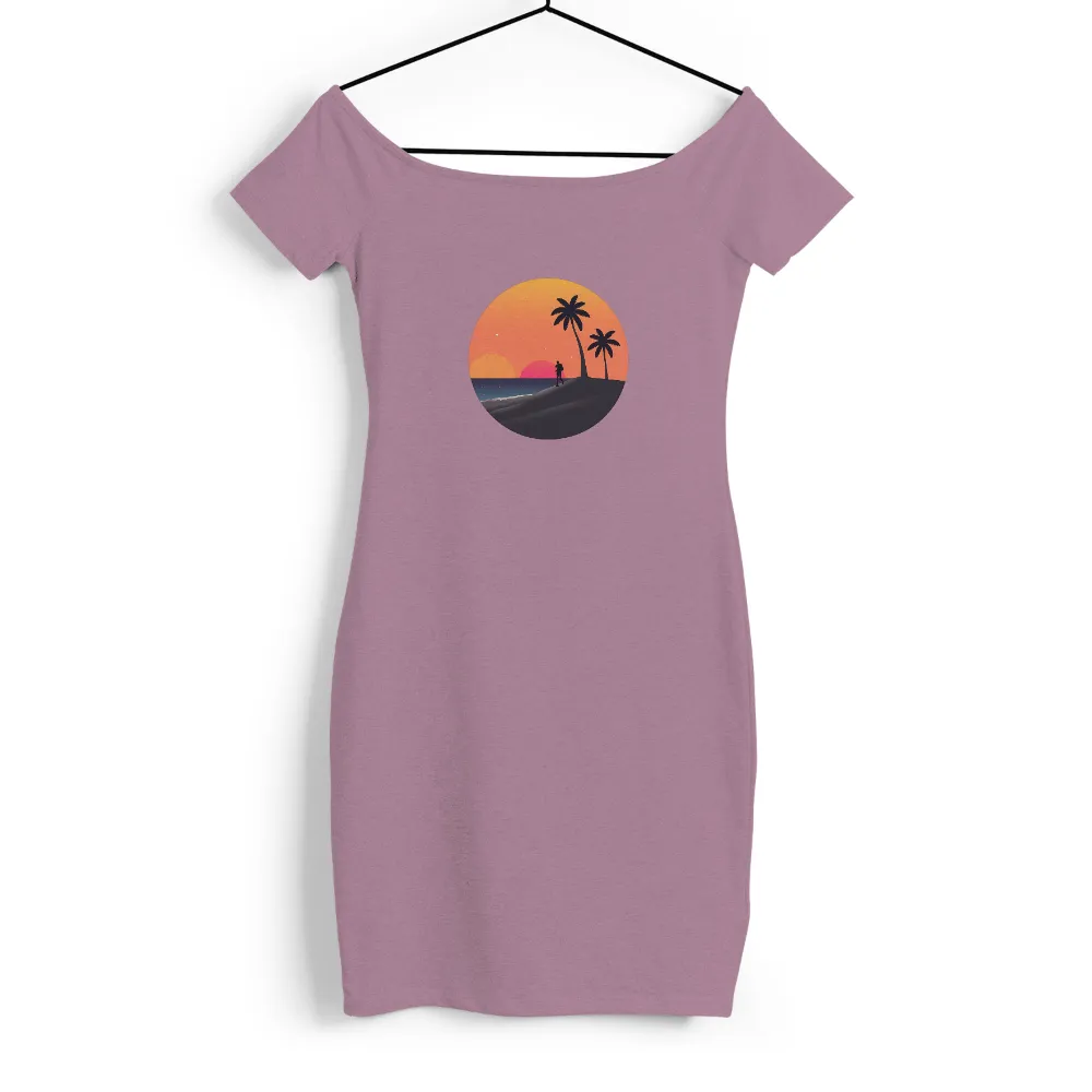 Tee Shirt Printing: Serene Beach Stroll - Minimalist Sunset Design|funny family beach shirts