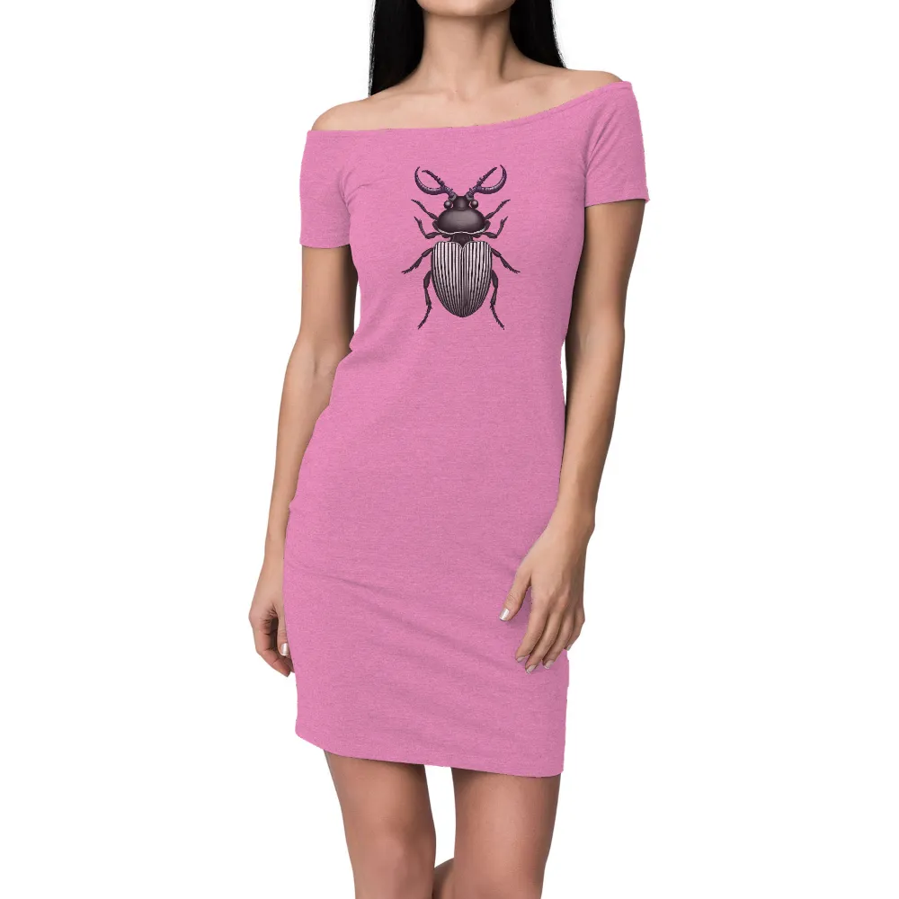 Tee Shirt Printing: Beetle with Black and White Stripes and Purple Horns|black and white beetle design