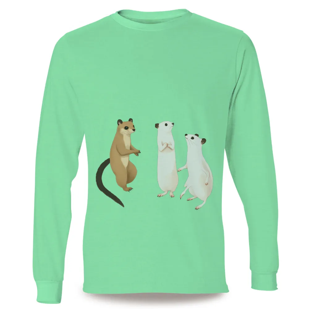 T-Shirts Custom: Whimsical Weasels - Artistic Wildlife Design|guns whiskey beer and freedom flag