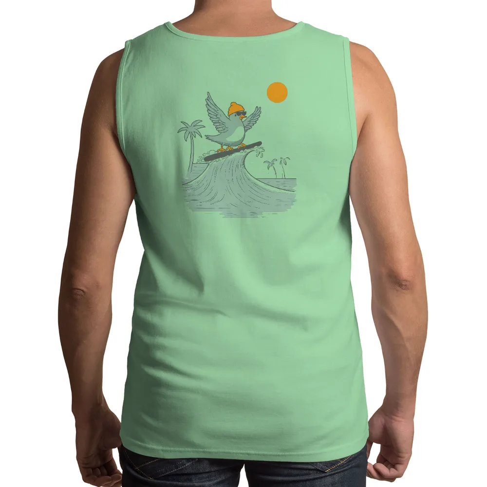 Customized Tee Shirts: Surfing Bird - Summer Adventure|chambray summer tops