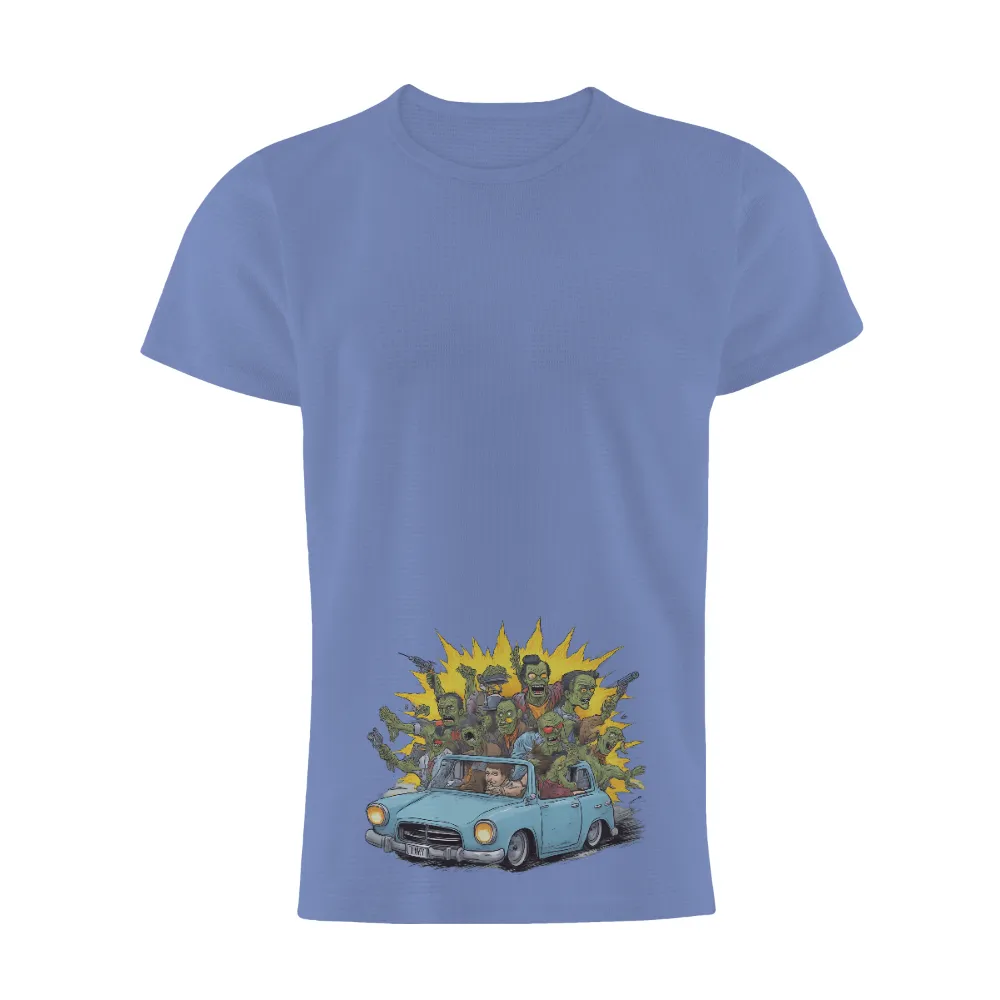 Zombie Chase T-Shirts Pattern: Survival in the Apocalypse|man driving vintage car