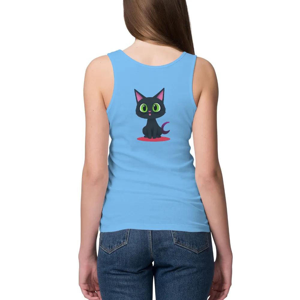 Luna the Black Cat Tee Shirt Printing: Whimsical Good Luck Charm|space village t shirt