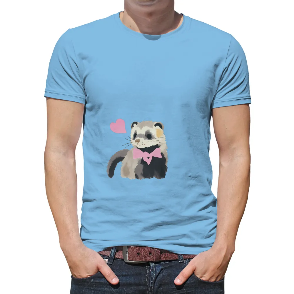 Tee Shirts Printed: Adorable Ferret with Pink Bow Tie|music art love happiness t shirt