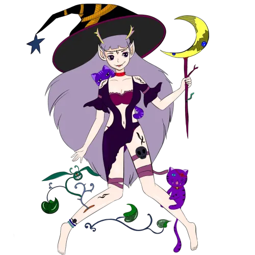 T-Shirts Pattern: Enchanting Witch with Moon and Stars