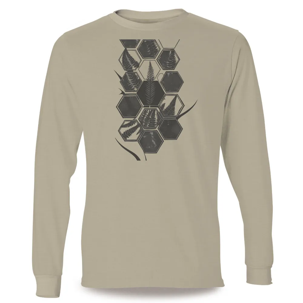 Customized Tee Shirts: Monochrome Ferns in Hexagons| modern fern pattern