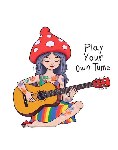 T-Shirts Custom: Play Your Own Tune with Whimsical Mushroom Hat Girl