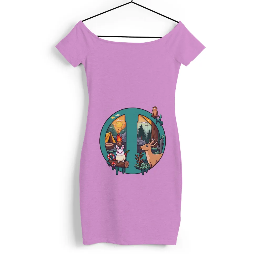 Customized Tee Shirts: Camping Adventures with Nature's Friends| Warm sunset glow