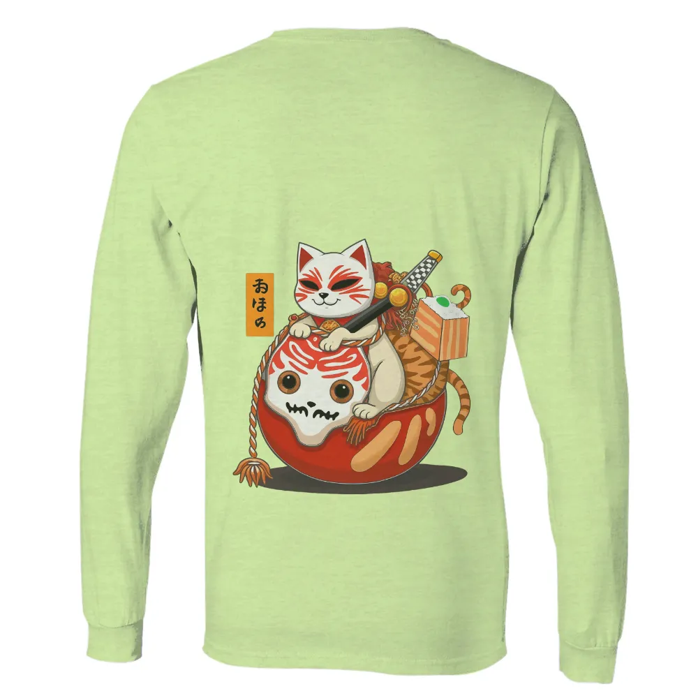 Shirts Graphic Tees: Cat Guardian on Daruma Doll|White cat with red markings