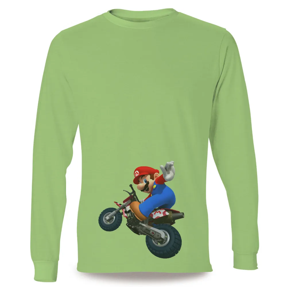 T-Shirts Design: Iconic Gaming Character on Motorcycle|nostalgia t shirts online