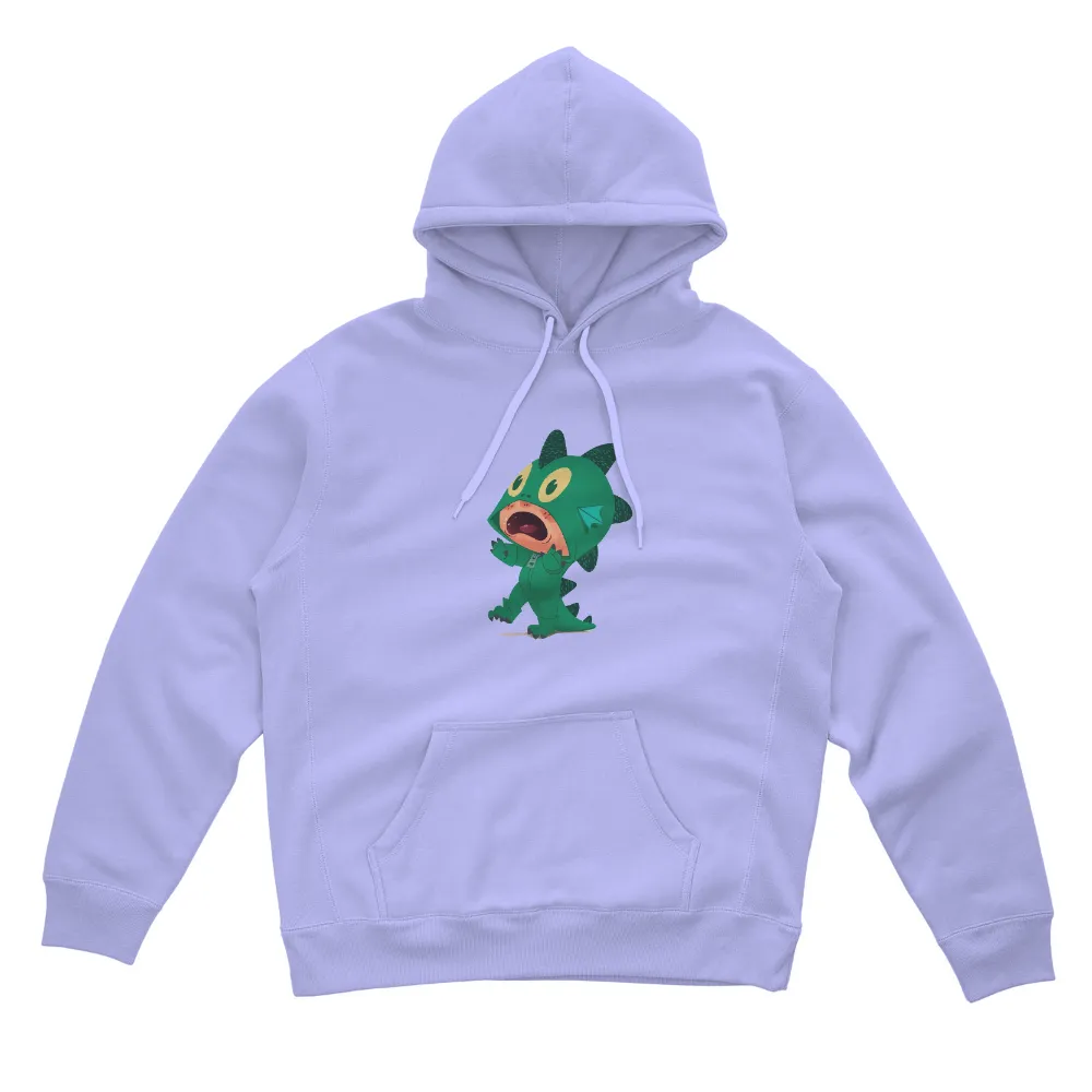 Graphic Tees: Playful Anime Dinosaur in Green Hoodie|limited edition t shirts art