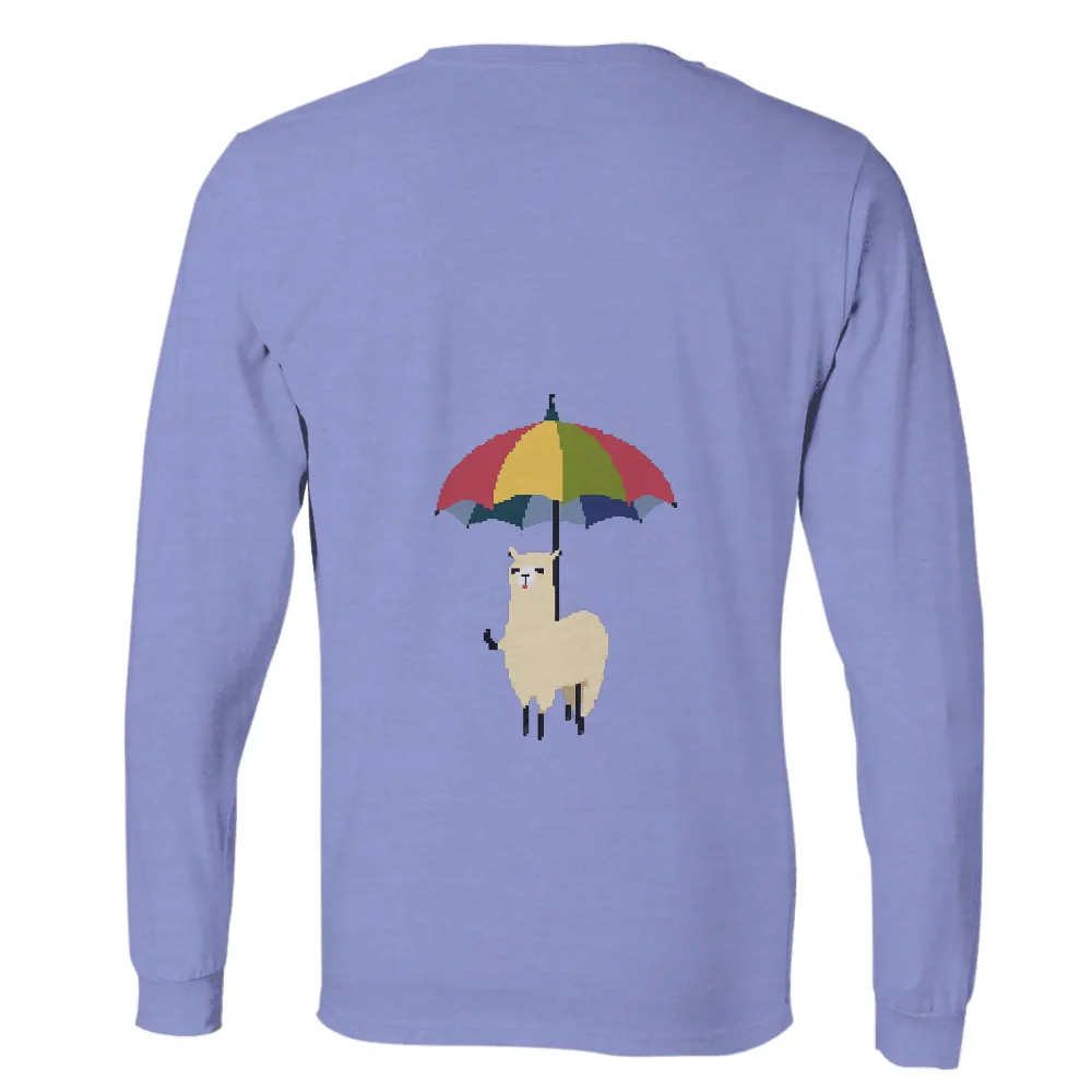 Graphic Tees: Whimsical Alpaca Under a Colorful Umbrella|dri fit sun protection