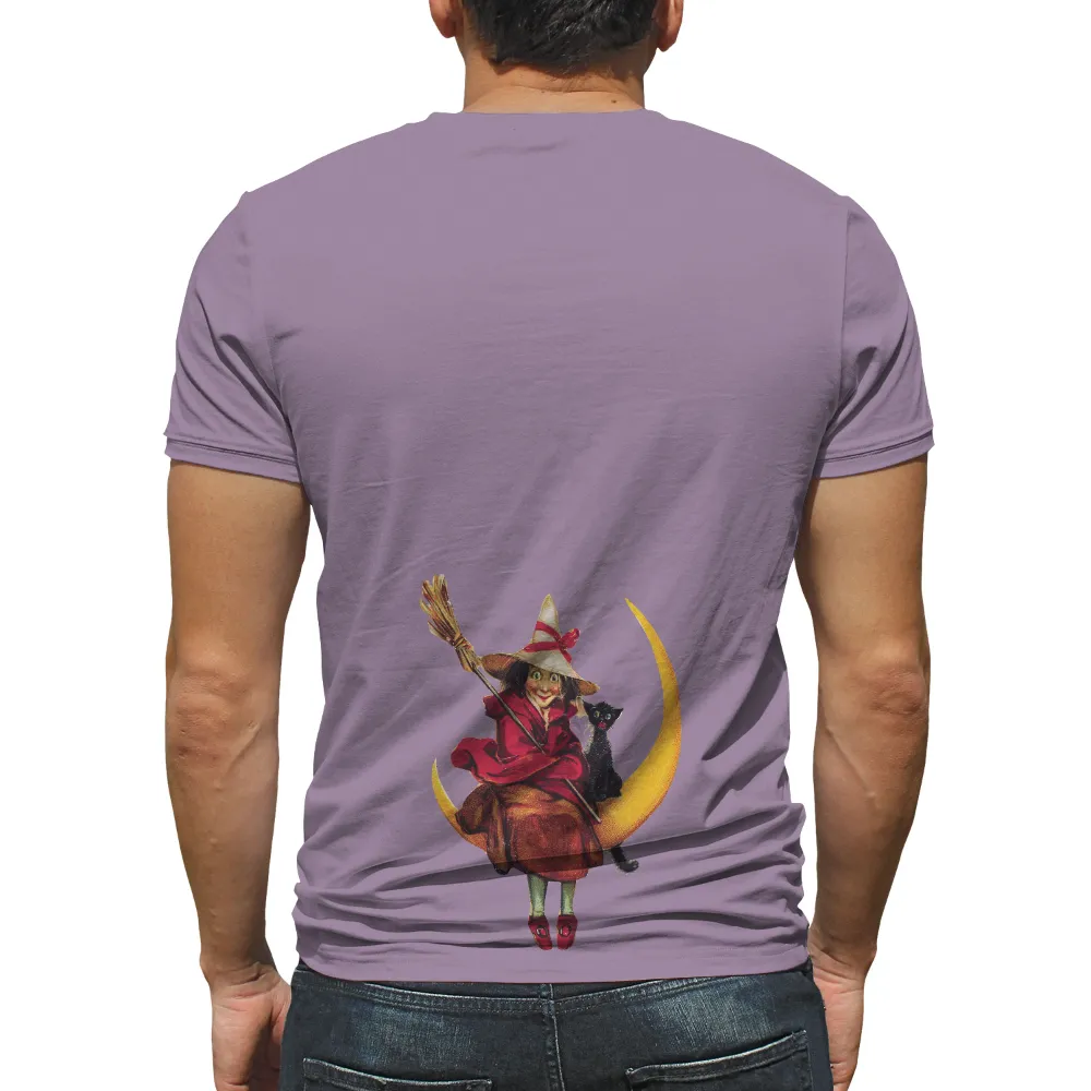 Custom T-Shirt Printing: Vintage Witch Adventure with Black Cat|vintage kung fu shirt