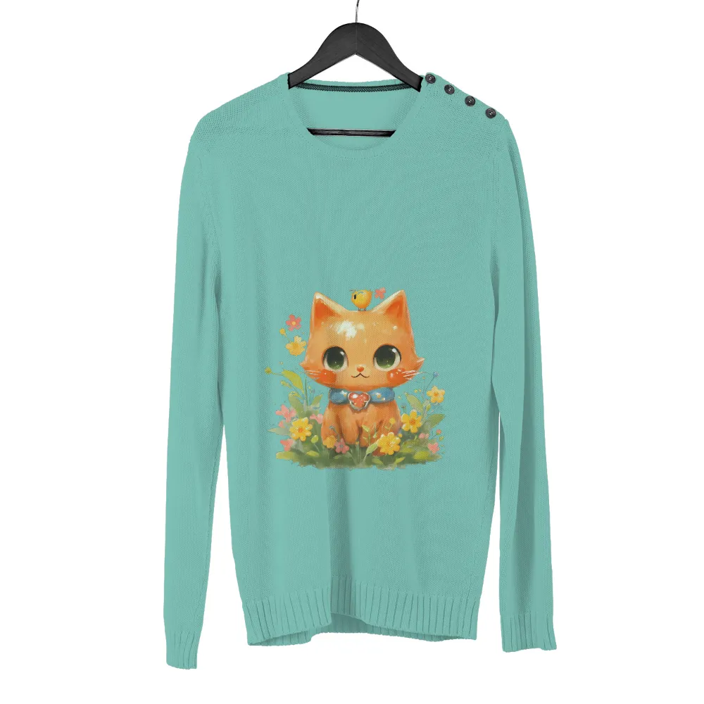 Whimsical Orange Cat in a Flower Garden Art Design|cute pink roblox t shirt