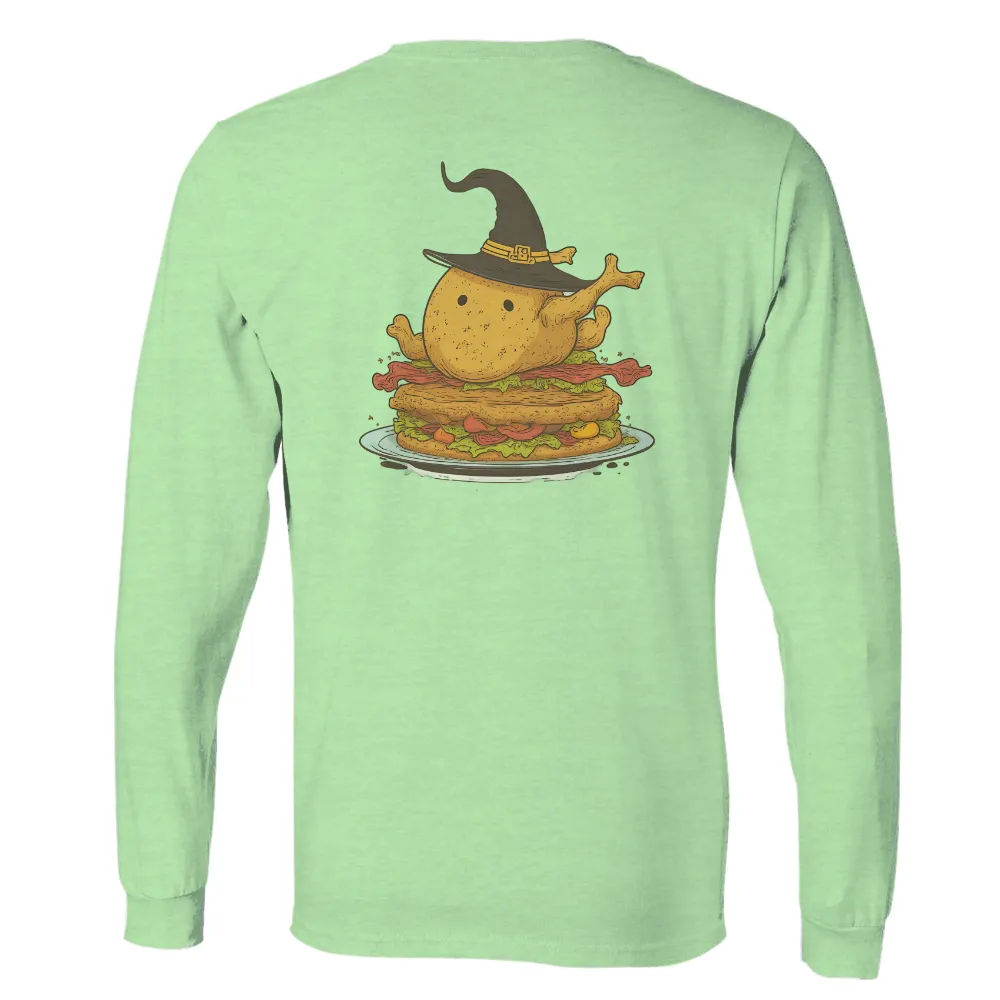 Tee Shirts Printed: Whimsical Turkey in Witch Hat on Halloween Sandwich|just do it halloween t shirt