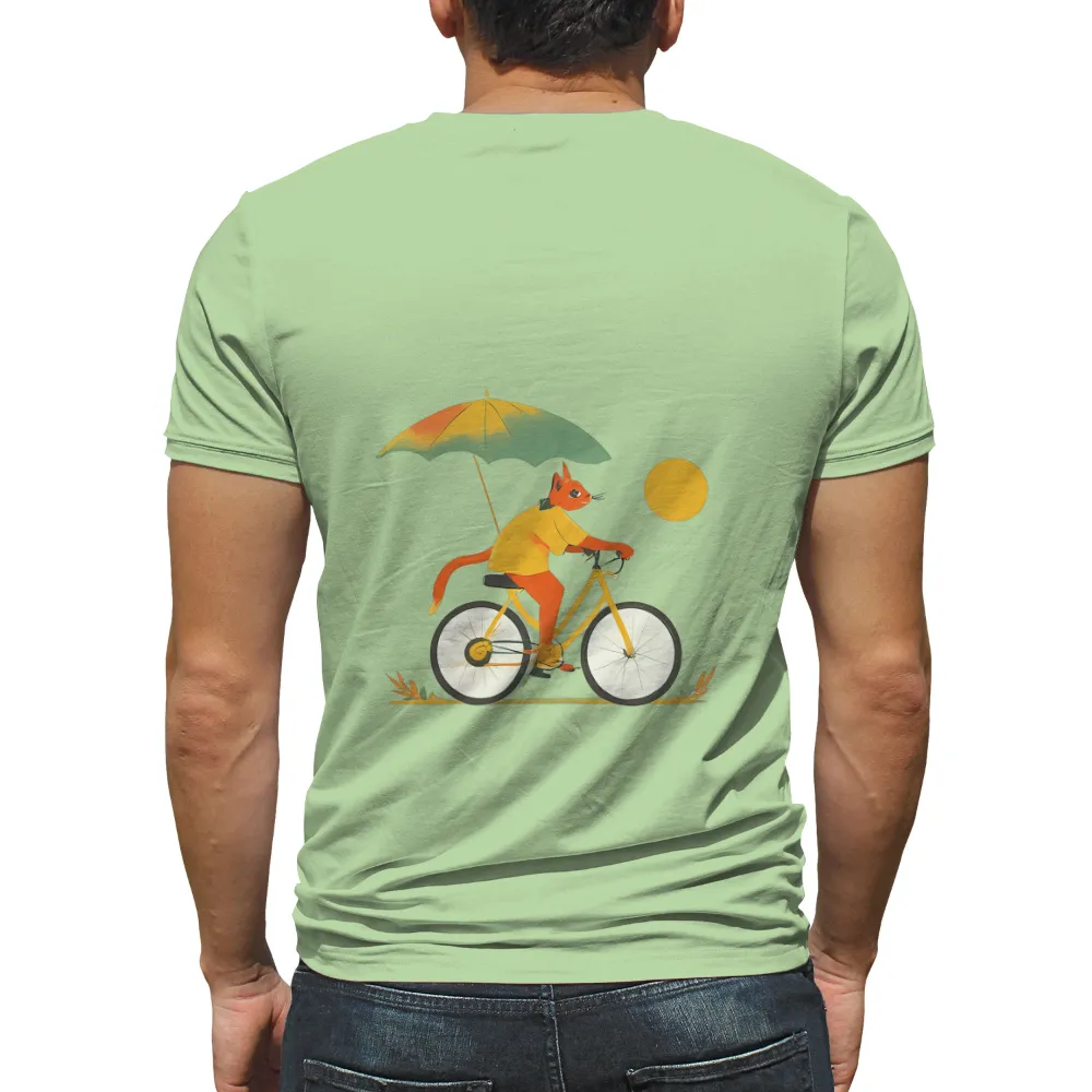 Whimsical Cat on Bicycle with Umbrella Art Design|freedom march t shirt