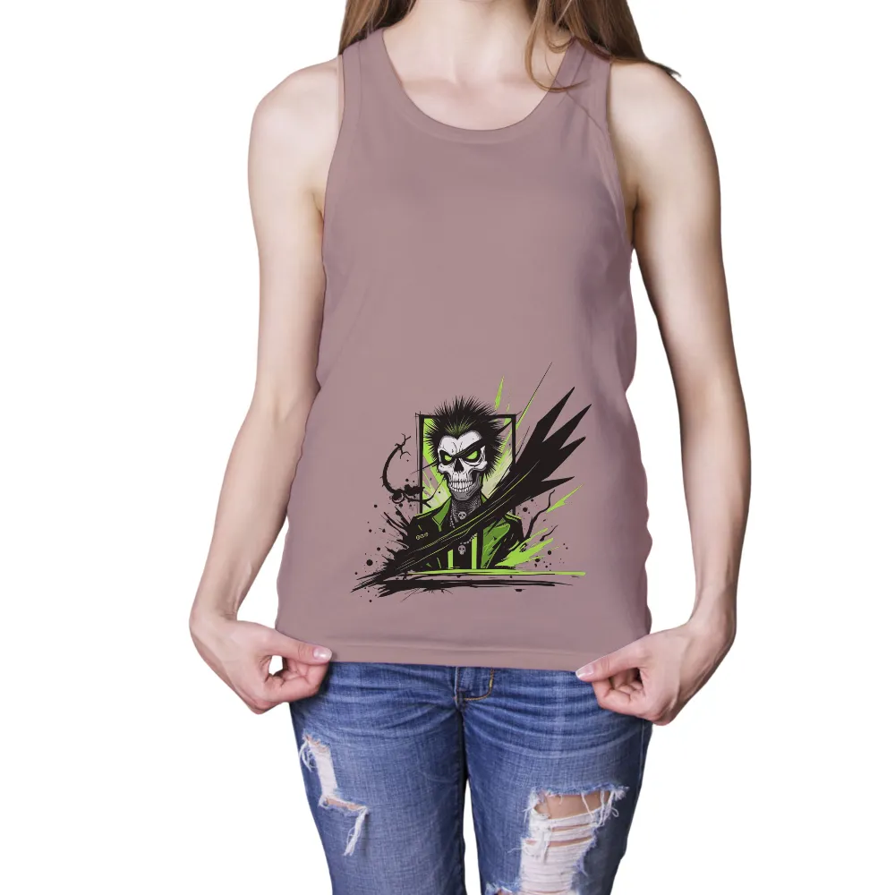 TShirt Printing: Cyberpunk Skull - Neon Green & Black Edgy Design|black mothers day shirts