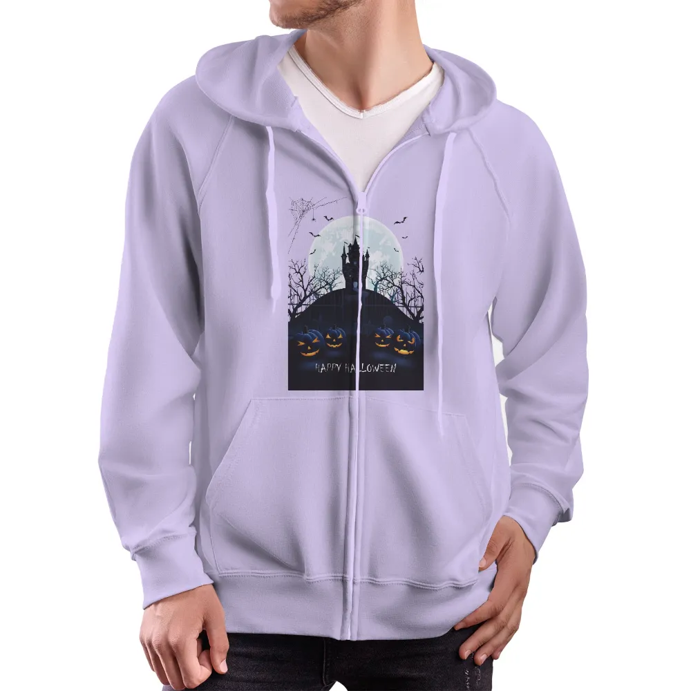 Customized Tee Shirts: Spooky Halloween Castle with Pumpkins|legendary whitetails camp night berber lined hooded flannel