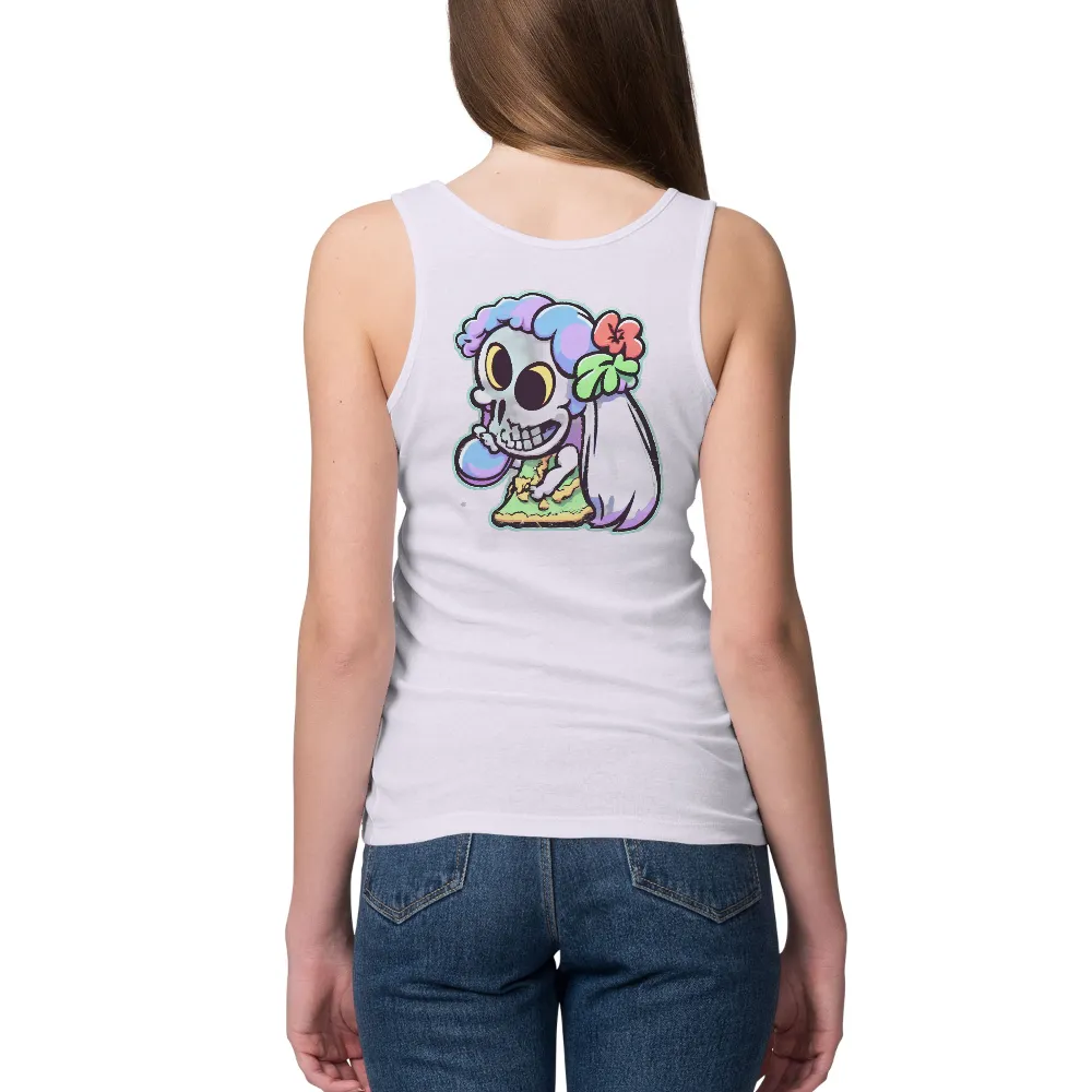 Shirts Graphic Tees: Whimsical Skull with Flower - Artistic Design|simple shirt print design