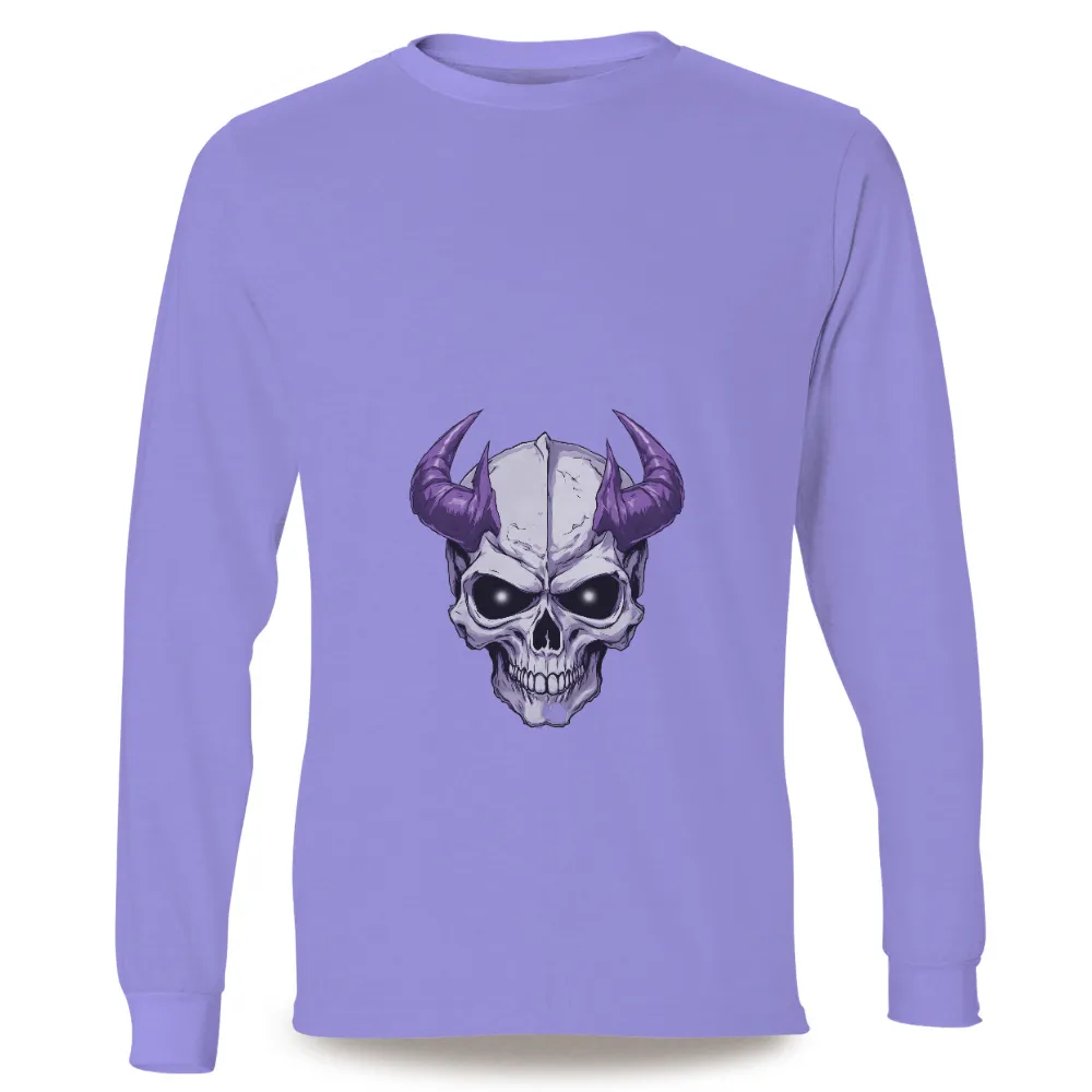 Custom T-Shirt Printing: Embrace the Dark Power with Purple Horned Skull| powerful and elegant