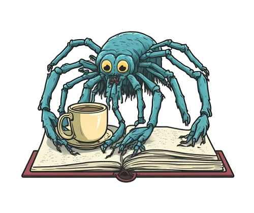 Customized Tee Shirts: Whimsical Scholar Spider with Book and Coffee