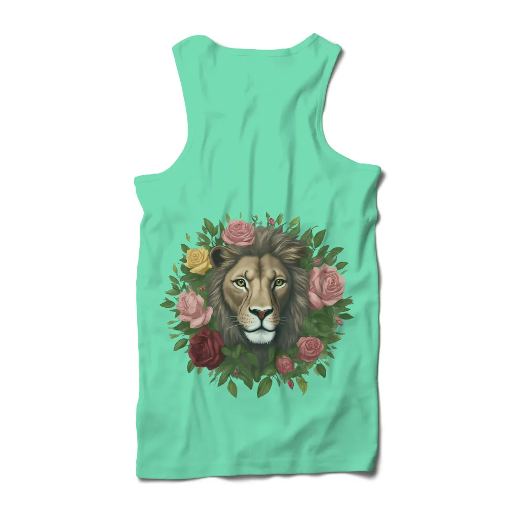 T-Shirts Design: Lion and Roses - A Blend of Strength and Beauty| Lion and roses T-shirt