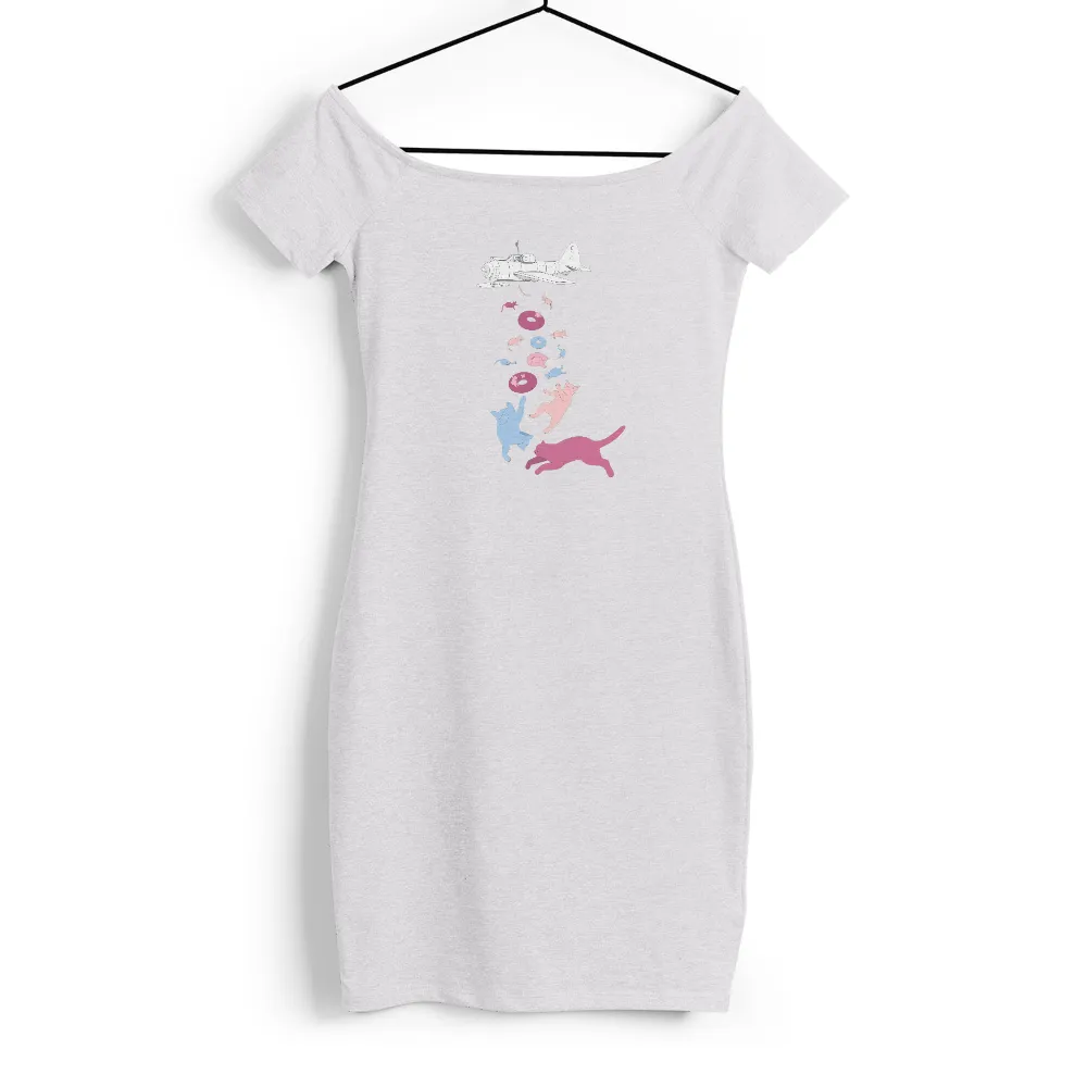 T-Shirts Design: Vintage Airplane and Colorful Cats - Whimsical and Playful| playful design