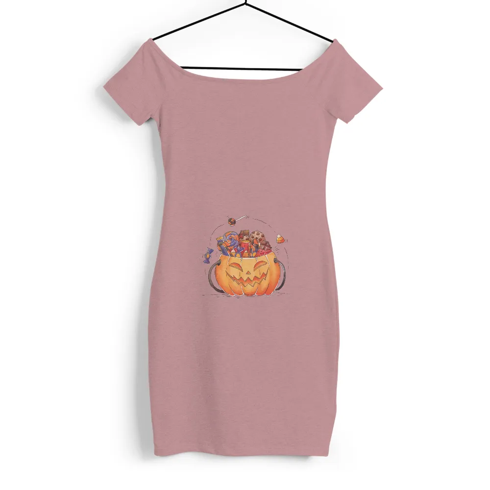 Custom T-Shirt Printing: Cheerful Halloween Pumpkin Filled with Candy|leg avenue women's casual halloween long sleeve shirt dress