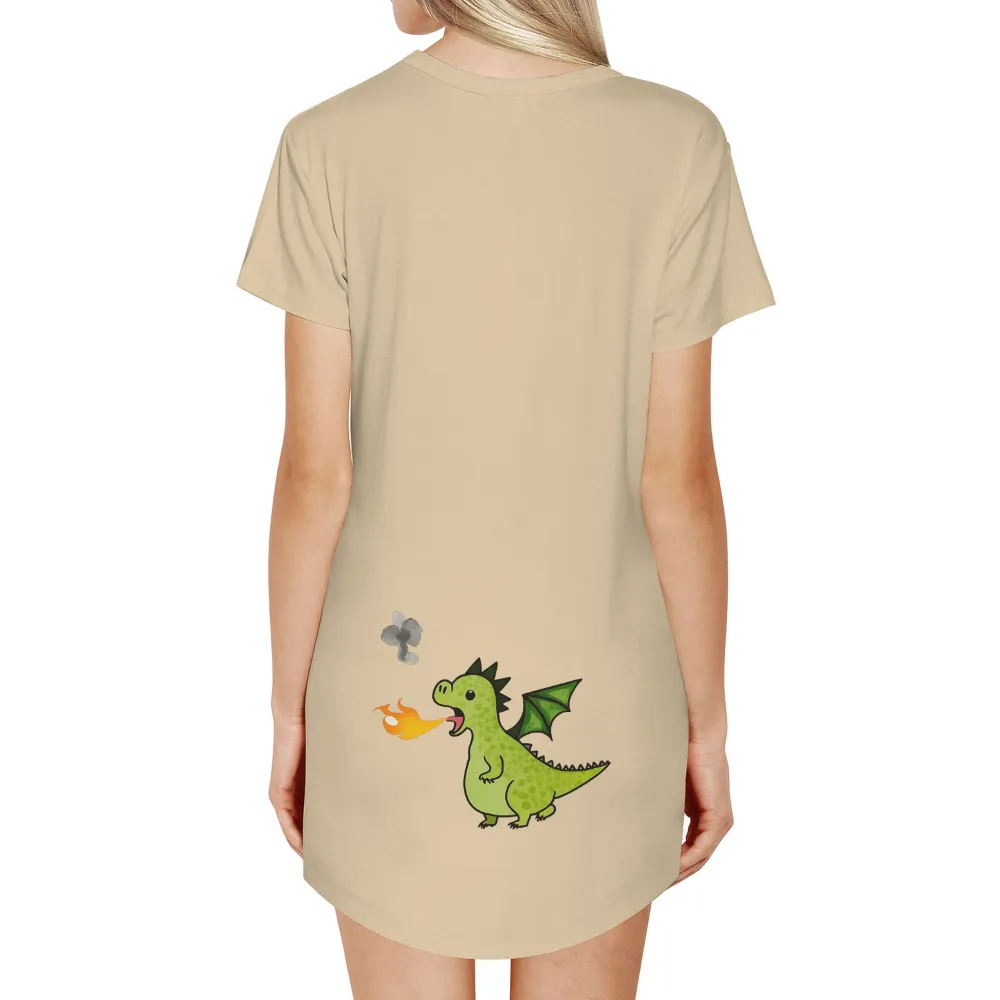 Custom T-Shirt Printing: Whimsical Dragon Adventures with Flame and Cloud| surprised cloud