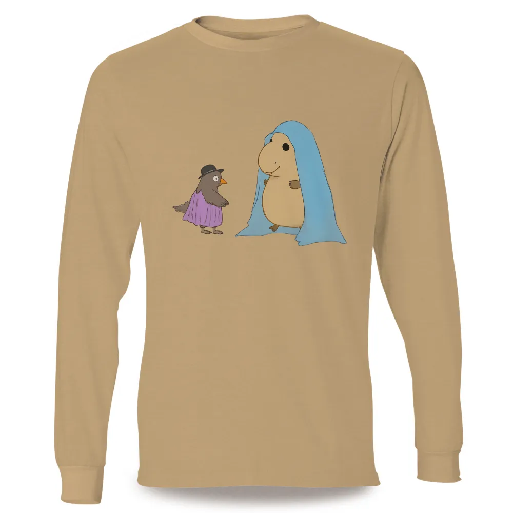 Tee Shirts Printed: Bird and Creature in Blanket - Minimalist Design|bird on the money all over print tee