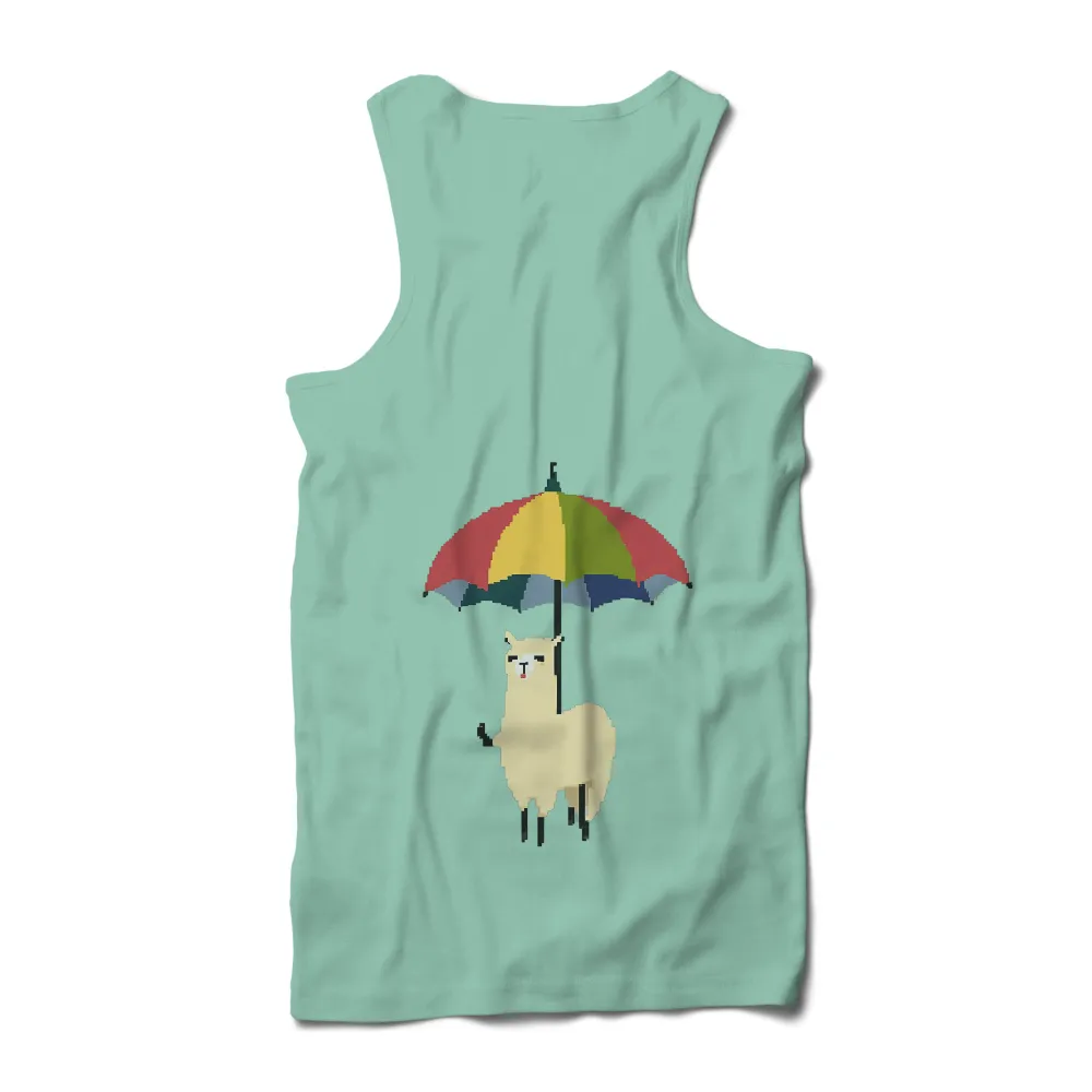 Graphic Tees: Whimsical Alpaca Under a Colorful Umbrella|hanes sun protection shirts