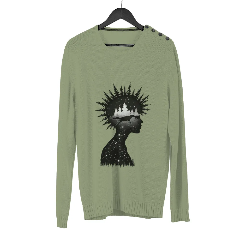 T-Shirts Custom: Starlit Night Wolf Silhouette - Artistic Design|stars hollow knit a thon shirt