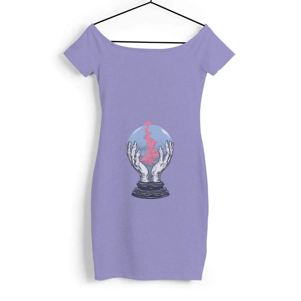 T-Shirts Custom: Skeletal Hands Cradling a Crystal Ball with Pink Ink Cloud| crystal ball