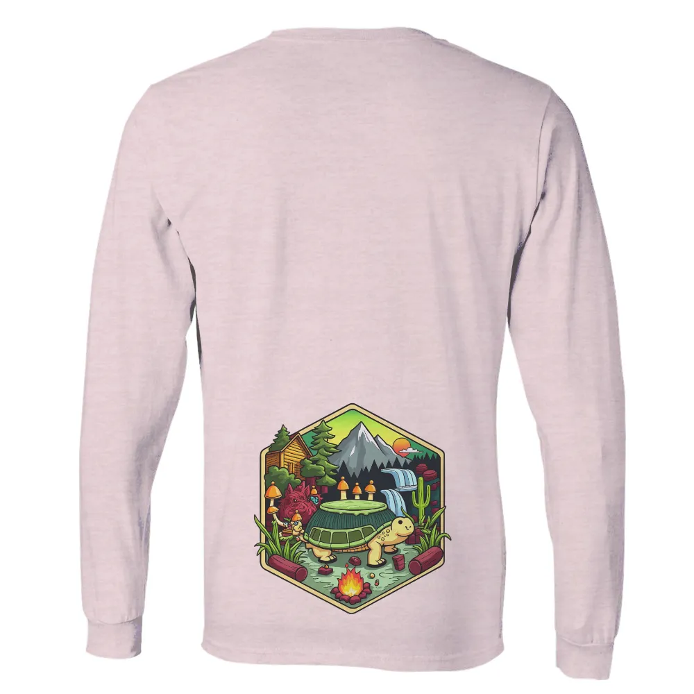 T-Shirts Design: Whimsical Turtle Cabin in the Forest| Majestic mountain