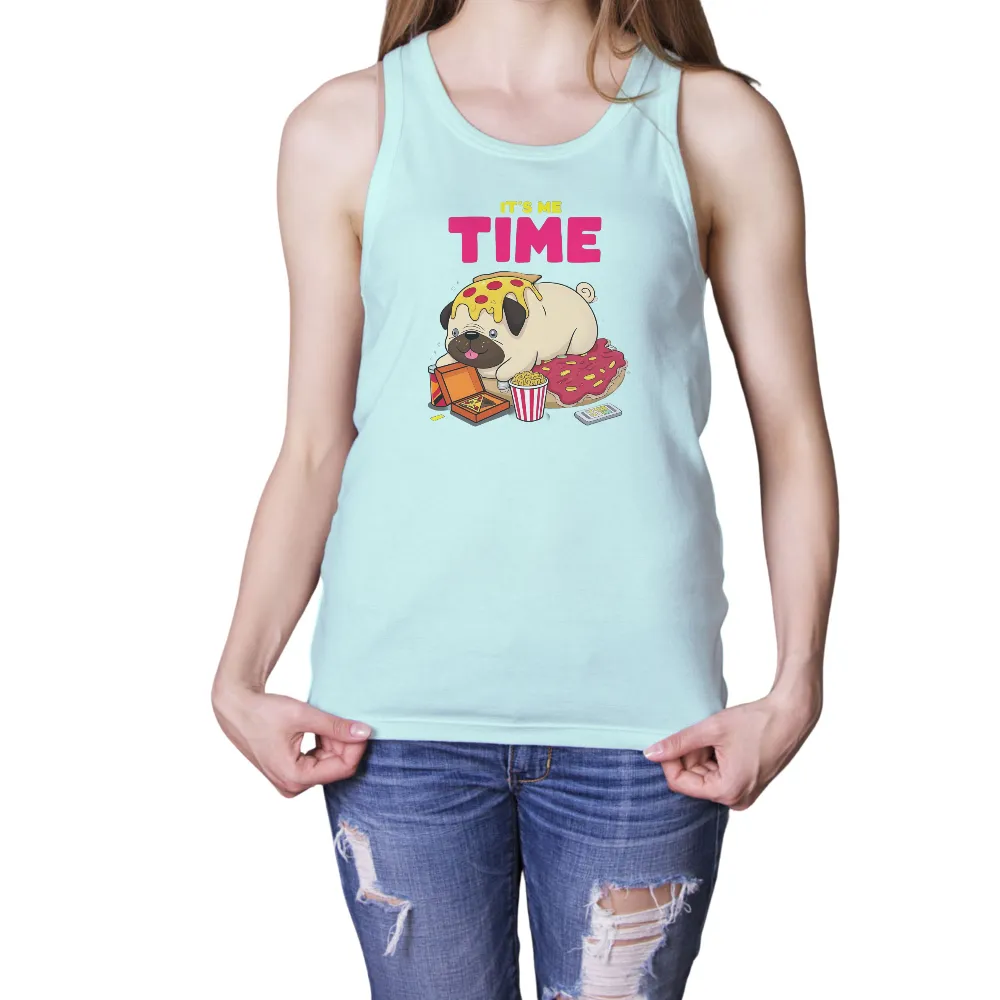 Custom T-Shirt Printing: It's Me Time with Pug and Pizza| Cozy living room