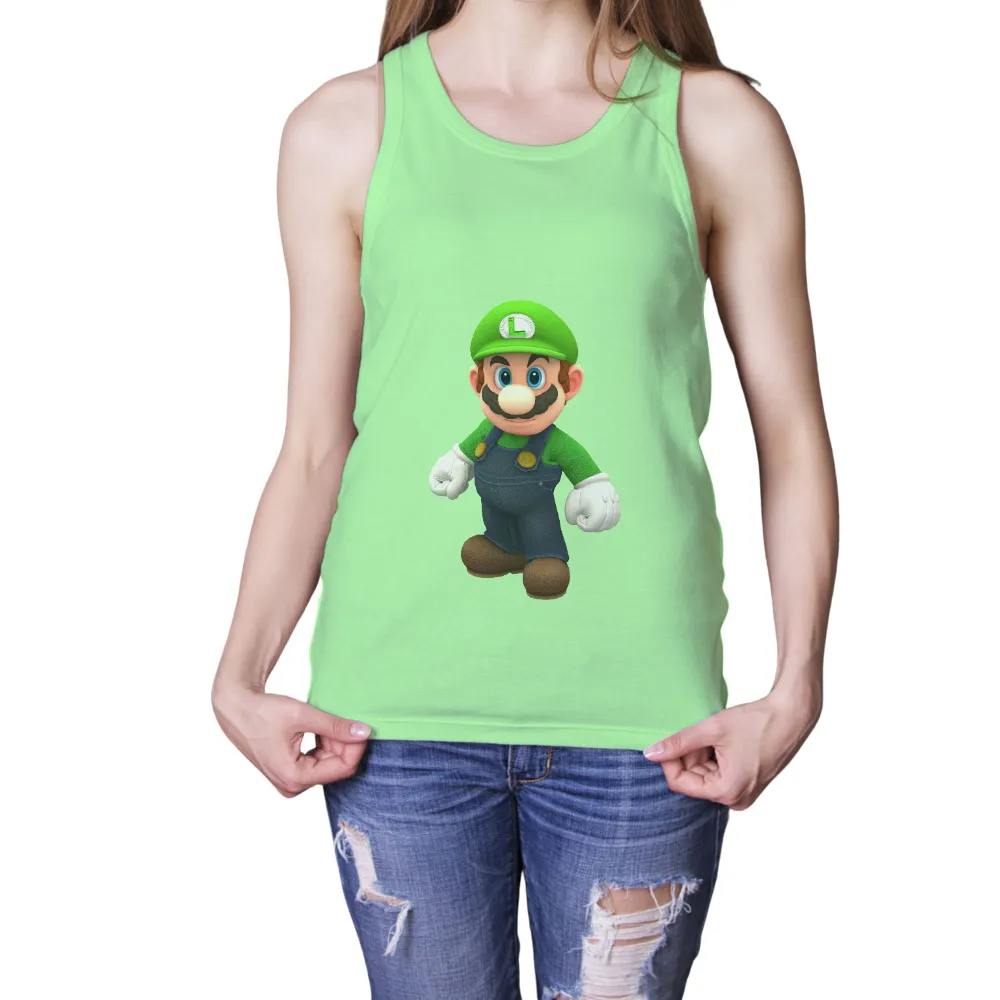 Custom Tee Shirts: Gaming Hero with Green Hat and Blue Overalls|adventure time shirt sex